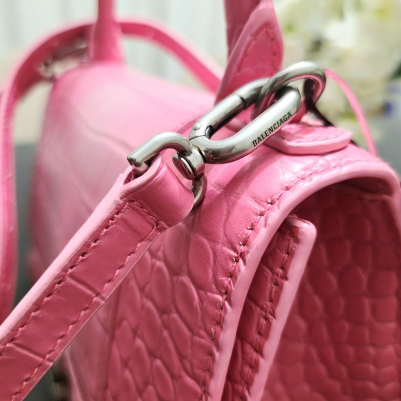 Balenciaga Hourglass Pink Crocodile-Embossed Top Handle Bag - Picture 13 of 13